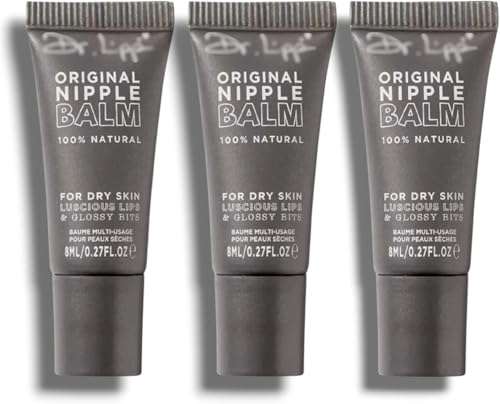 3X Original Nipple Balm 8mL Each, 100% Natural, Multi-Purpose for Dry Skin, Luscious Lips & Glossy Bits | Fragrance Free (3, TRAVEL SIZE)