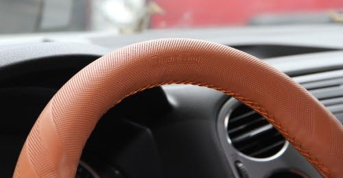 14.25"-15" Steering Wheel Wrap Cover PVC Leather Stitch on with Needle & Thread Orange Brown Color 43014