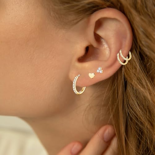 Image of SANNIDHI 5 Pairs Earrings Set for Women Girls Stylish Hypoallergenic Surgical Flat Back Stud Earring Stainless Steel Cartilage Earrings Combo for Multiple Piercing
