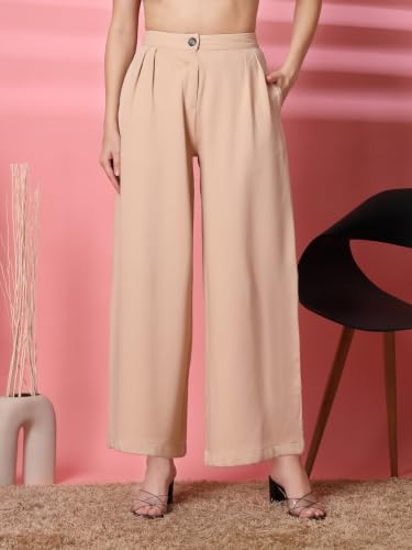 Image of FYLTR Women's Stretchable High Waist Wide-Leg Front Pleated Formal Trouser