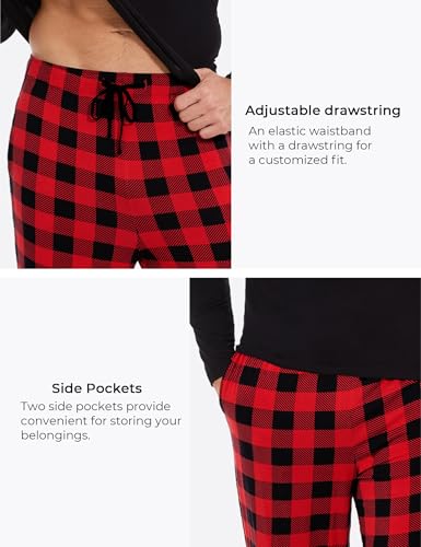 Image of GYS Bamboo Viscose Men's Pajama Sets Long Sleeve Plaid Loungewear Sets with Pockets