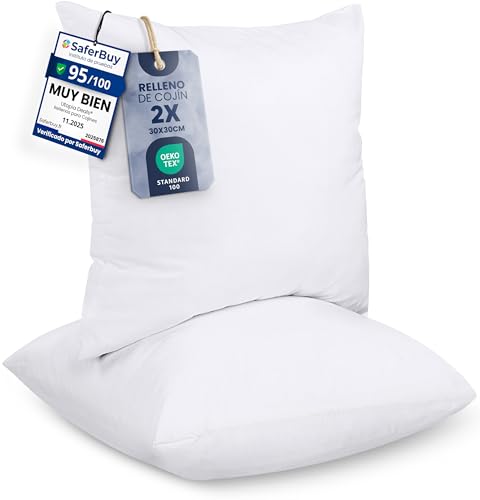 Utopia Bedding Relleno de Cojín 30 x 30 cm (2 Unidades), Fibra Virgen Siliconada, Almohadas de Sofá (Blanco)