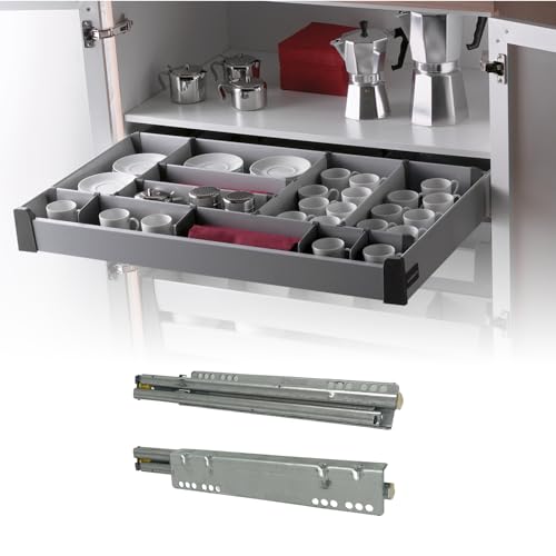 EVOTRADE Componentes de repuesto para cajones interiores Delinia Leroy Merlin (frontal bajo/alto, guías 270/480 mm) para muebles de baño y cocina con amortiguación total (rieles de 270 mm)