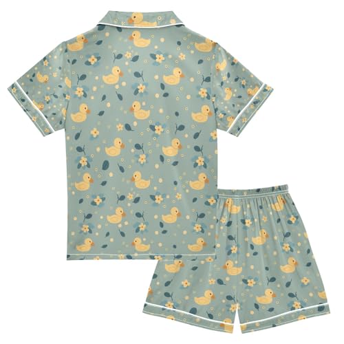 senya Small Duck Satin Summer Pajama Sets Silk Short Sleeve Button Down Sleepwear2