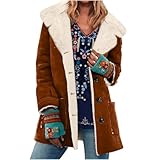 Coupe : coupe essentielle Gefomuofe Veste en daim pour femme - Élégant - Manteau en laine avec boutons - Chaud - Doublure polaire Sherpa - Manteau d\'hiver vintage uni - Parka fonctionnelle
