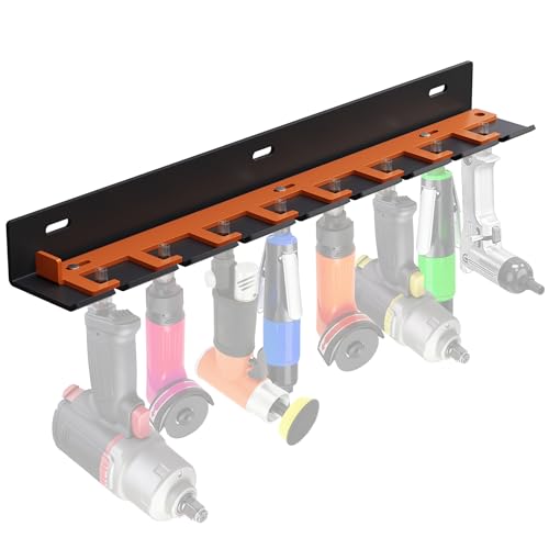 JUGGHOME Air Tool Pneumatic Tool Holder Wall Mount Air Tool Rack Lockable Air Tool Hanger for Garage Shop Storage Organize Fit 1/4 Standard Connection Accessories Comes with Eight Slots