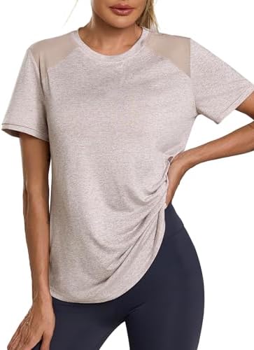 Terecey Sportshirt Damen Kurzarm Leichtes Atmungsaktiv Mesh Laufshirt Fitness Gym Oberteile Rundhals Sport Top Frauen Sommer Longshirt für Fitness Laufshirt Yoga Fitness