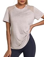 Terecey Sport Tshirt Damen Sportshirt Funktionsshirt Kurzarm Laufshirt Fitness Top Yoga Kurzarm Rundhalsausschnitt Sommer Sport T-Shirts Leichtes Atmungsaktiv Mesh Laufshirt Khaki L