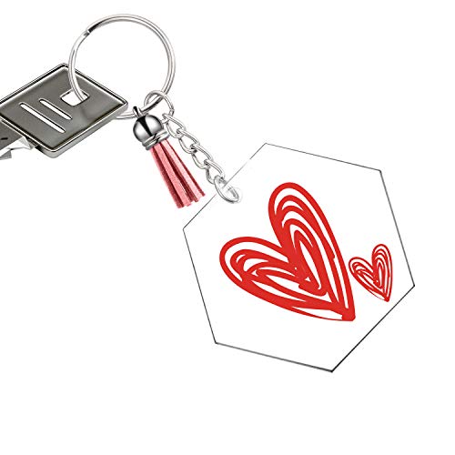 24 Pieces Christmas Acrylic Transparent Hexagon Discs Clear Acrylic Discs with 24 Pieces Key Chains and 24 Pieces Silver Tassel Pendant Keyring for DIY Projects and Crafts