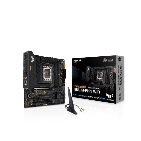ASUS TUF Gaming B660M-PLUS WiFi - Placa Base Intel B660 (LGA 1700) mATX (VRM de 10+1 Fases, PCIe 5.0, DDR5, M.2 PCIe 4.0, Wi-Fi 6, 2.5Gb Ethernet, USB 3.2 Gen. 2x2 Tipo C, Aura Sync)