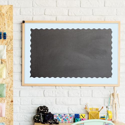 Image of Whaline 65.6 Ft Summer Baby Blue Scalloped Bulletin Board Borders 4 Rolls Gradient Blue Die-Cut Board Trim for Back to School Classroom Office Chalkboard
