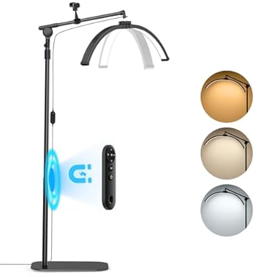 LASTAR LED Lash Light for Eyelash Tech – Half Moon Floor Lamp with Adjustable Brightness, Warm-to-Cool Lighting & Built-in Phone Holder – Ideal for Tattoo Artists, Estheticians & Lash Experts