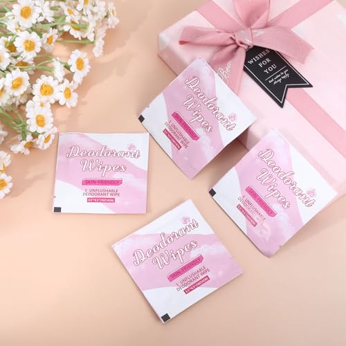 Image of 100Pcs Travel Deodorant Wipes, Travel Size Mini Deodorant Wipes Bulk for Homeless, Individually Wrapped Body Cleaning Supplies for Women Wet Armpit for Body Cleaning Rose