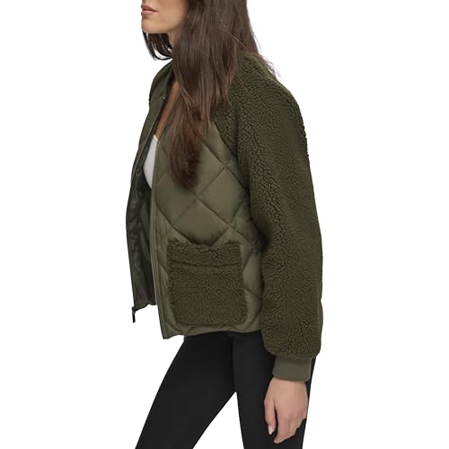 Andrew Marc Women's Mixed Sherpa Bomber Jacket3