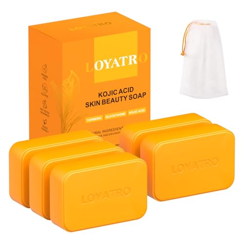 LOYATRO Turmeric Soap Bar 5 Pack for Body & Face, Kojic Acid Soap, Made with Natural and Organic Ingredients. For All Skin Types