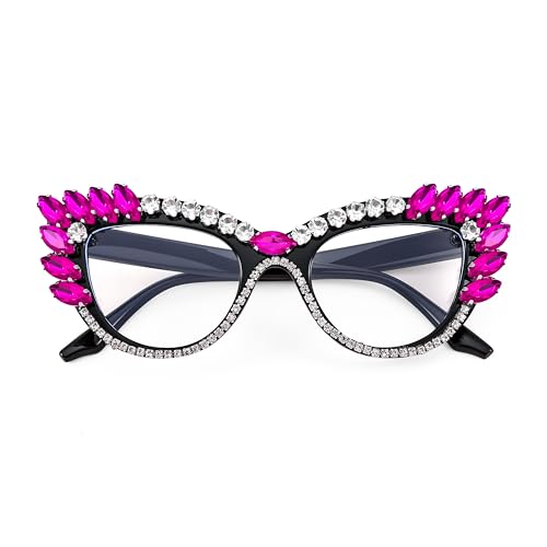 Image of FEISEDY Rhinestone Crystal Women's Blue Light Blocking Glasses Vintage Cat Eyes Sparkling Anti Fatigue Glasses B4153