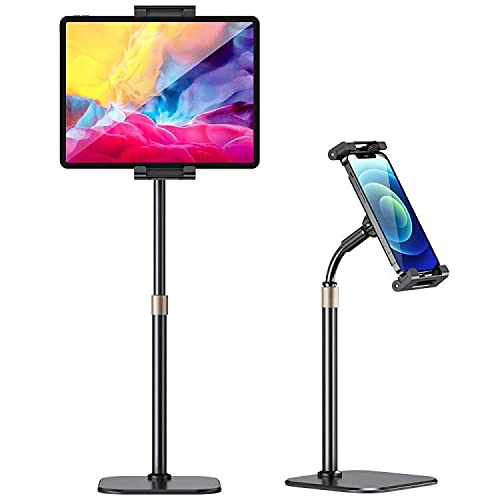 Tablet Stand Holder for Desk,Height Adjustable Cell Phone Stand,360° Rotatable,Aluminum Alloy Cradle Holder Dock for 4.7"-12.9" Screen Phones,iPad,Nintendo Switch,Kindle,eBook Reader (Black)