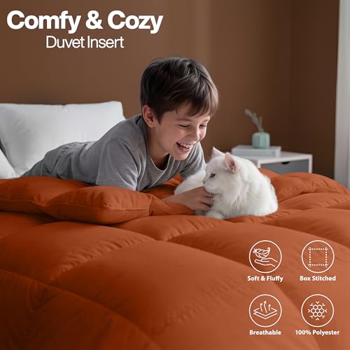 Image of Utopia Bedding Queen Comforter Duvet Insert, Quilted Burnt Orange Comforter with Corner Tabs, Box Stitched Down Alternative Comforters Queen Size 88 x 88 inches