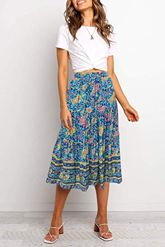 MEROKEETY Women's Boho Leopard Print Skirt Pleated A-Line Swing Midi Skirts