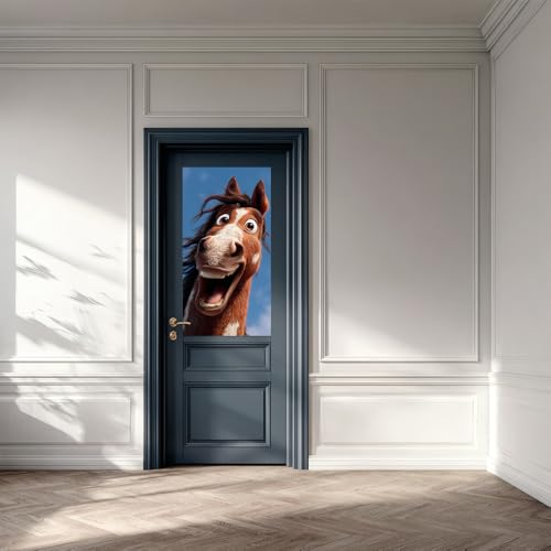 Image of 14.6x32.3 Inch Trash Can Cover Excited Horse with Wide Smile Design Outdoor Garbage Bin Decoration Sticker Wrap