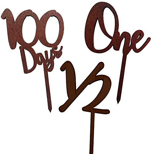 regalo 木製 ケーキトッパー3本セット 誕生日 1歳 ハーフバースデー 6ヶ月 100日祝い ピック (3本セット・ダーク)