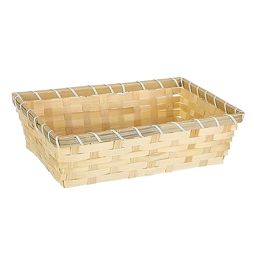 Qianly Woven Fruit Basket Storage Basket Sundries Woven Hadewoven Egg Bamboo Storage Bin Bread Basket for Kitchen Cabinets Bathroom Desktop Office, 28cmx18cmx8cm