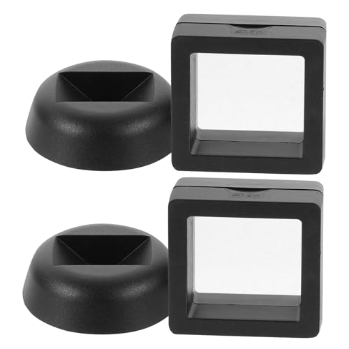STOBAZA Medallion Coin Display Case 2pcs Floating Display Holder Suspension Frame Coins Display Rack 50x50mm Shadow Box Black