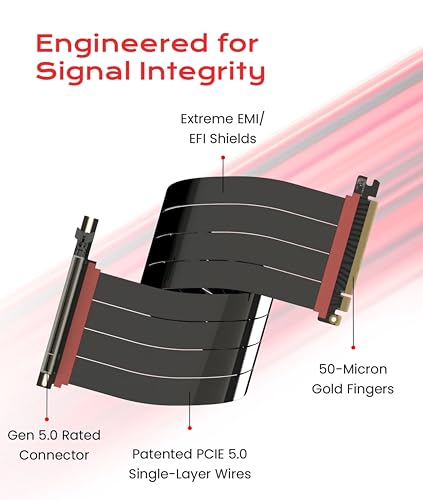 Image of LINKUP PCIE 5.0 Riser Cable | for Vertical GPU Mount | Left Angle | Graphics Card GPU Ready | Usable with PCIe 4.0 & RX 9070 / RTX5090 | 50cm (Total Length: 54cm)