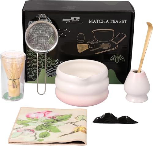 Image of NIHUIFDPY 7-Piece Traditional Japanese Matcha Tea Set - Includes Ceramic Matcha Bowl (550ml), Bamboo Whisk (Chasen), Whisk Holder, Scoop & Stainless Steel Sifter - Authentic Home Tea Ceremony Kit