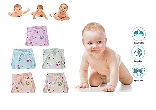 Image of Cotton Hosiery Washable & Reusable Adjustable Cloth Diaper With Insert Cushioned Padded Nappy Tying Langot For Babies- Pack of 15 Small (Multicolor)