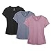 icyzone Damen Sport Fitness T-Shirt Kurzarm V-Ausschnitt Laufshirt Shortsleeve Yoga Top 3er Pack (L, Black/Navy/Rose Wine)