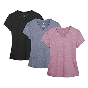 icyzone Dames Sport Fitness T-shirt Korte Mouwen V-hals Loopshirt Yoga Top 3-Pack