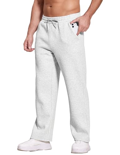 Image of Deyeek Men's Fleece Lined Sweatpants Open Bottom Straight Leg Sweat Pants for Mens Loose Fit Joggers Sweatpants with Pockets
