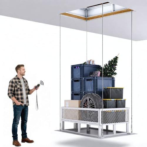 Image of Electric Attic Lift with 4-Sided Safety Rails for Garage Storage