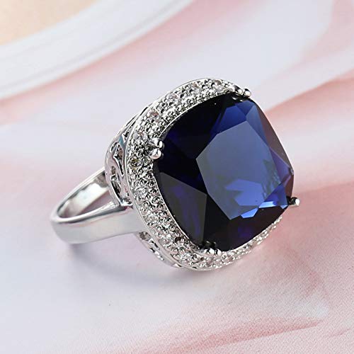 LIOYSIUT 925 Sterling Silver Solitaire Ring Vintage Ladies 925 Sterling Silver Sapphire Diamond Rings Square Zircon Ring Womens Blue Gemstone Engagement Wedding Promise Band coktail Ring Size 9