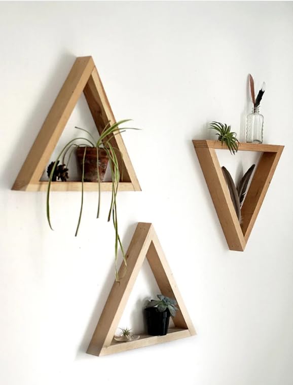 CRAFTED TURN Wooden Triangle Wall Shelf Set, 3 Pieces, Modern