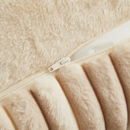 Image of Modern Threads Ribbed Plush Two-Tone Cuddler Dog Bed, Ultra-Soft Faux Rabbit Fur, Supportive Bolstered Sides, Removable Washable Cover, Bed for Medium to Large Dogs, Cream, (34 inch L x 25 inch W x 9 inch Th)