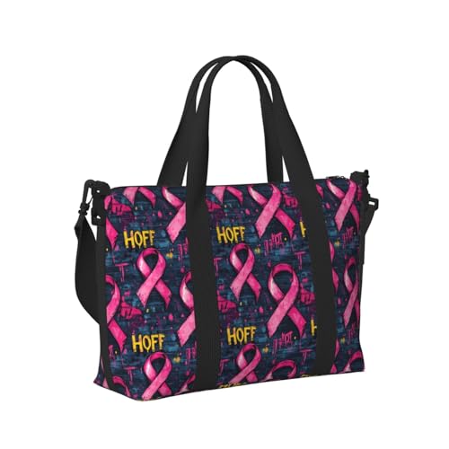 Laptop Tote Bag for Women Work - Pink Ribbon Graffiti Print Weekender Overnight Bags for Women Travel, Gym Duffle Bag for Men, Personal Item Crossbody Travel Bags for Men Carry On