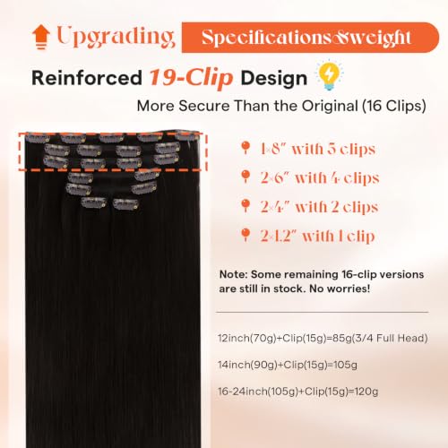 Image of Sunny Hair Clip in Hair Extensions Real Human Hair 120g Remy Extensions for Women Dark Brunette Brown Medium to Long Length for Thin Hair Instant Volume for Date Night and Proms 20 Inch