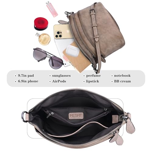 Image of HESHE Crossbody Bags for Women Genuine Leather Purses with Multi-Pockets Vintage Ladies Small Shoulder Satchel Bag