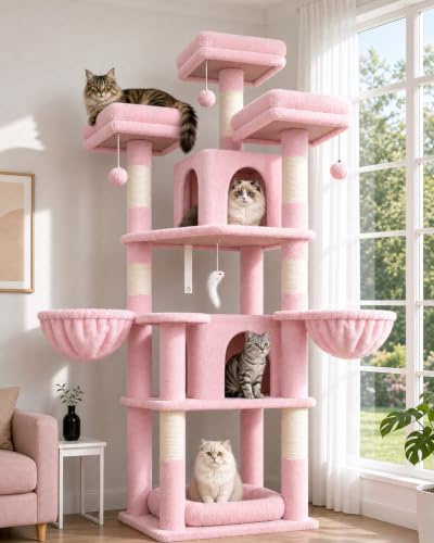 Image of Globlazer Big XL Cat Tower for Indoor Multiple Cats, F68B, Pink