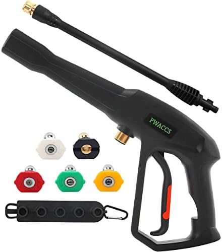 PWACCS Pressure Washer Gun Replacement with Extension Wand Kit — Power Washing Trigger Handle with 5 Spray Nozzles — Pressure Washer Parts Compatible with Ryobi, Green Works & Karcher — 2000 PSI MAX