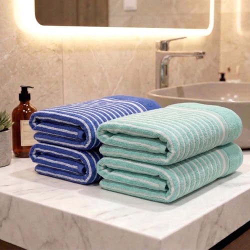 Image of Athom Living Premium Hand Towels- Cotton, 400 GSM, Ultra Soft, Quick Dry, Highly Absorbent | for Hand, Kitchen and Gym | 60 * 40 cm, Pack of 4 (Blue & Sea Green)