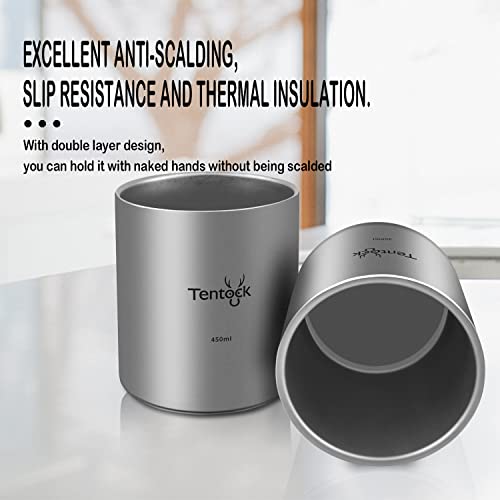Tentock Double Walled Titanium Mug Backpacking Portable Camping Cup 350Ml/450Ml Lightweight Heat Resistant Coffee Mug Tea Cup With Storage Bag For Hiking Picnic Travel Or Daily Use (350Ml) #TOP2