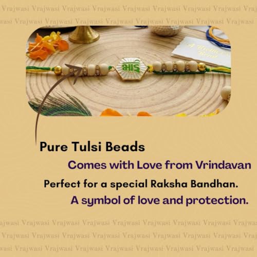 Image of Original Tulsi Rakhi for Brother | Handmade Natural Tulsi Beads Rakhi | Sacred Raksha Bandhan Rakhis for Boys | Traditional Spiritual Rakhi Gift