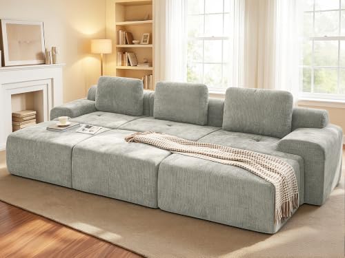 Image of 122 inch Oversized Boneless Couch, Comfort Cloud Sectional Couches for Living Room, Modular Sofa High Back & Extra Deep Seat, No Assembly, Soft Chenille Fabric (Light Grey, 122 inch-(3+3))