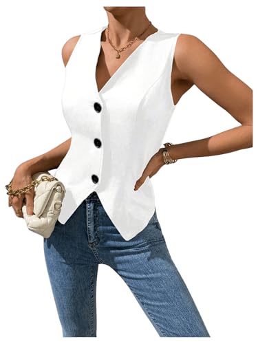 MakeMeChic Women's Suit Vest Top Sleeveless V Neck Blazer