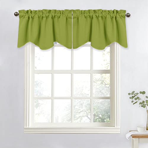 Nicetown Curtain Valance For Home Decor - Kitchen/Living Room/Bedroom Short Small Curtain Window Treatment 52 Inches By 18 Inches Scalloped Valance Tier (Green, 1 Panel) #TOP11
