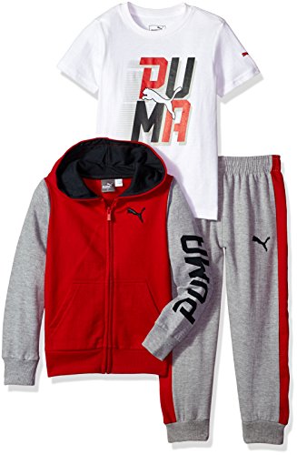 PUMA Boys' Little 3 Piece Hoodie & Graphic T-Shirt Set, Red, 5