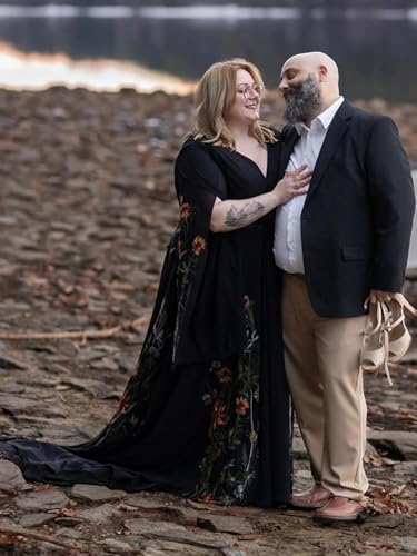 Floral Embroidered Wedding Dresses for Women Bride V Neck Bridal Gowns with Long Sleeves Boho Wedding Dress4